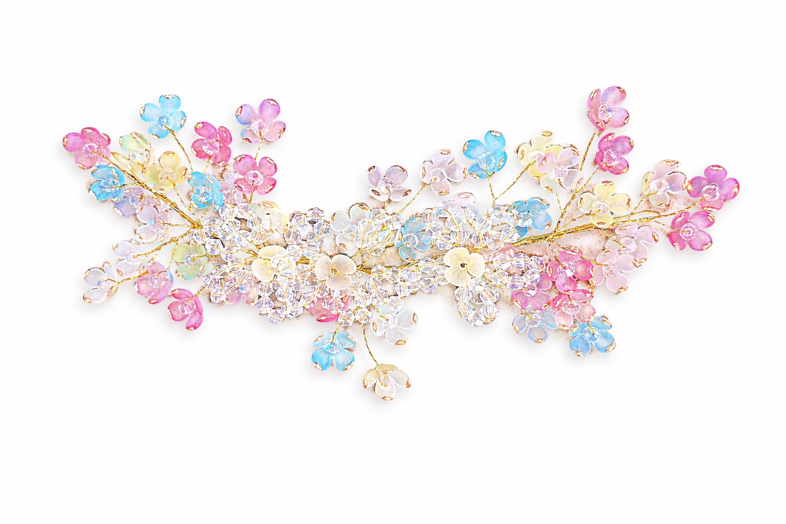 Multicolor Floral Hair Tiara with Sparkling Crystals | Handcrafted Vibrant Flower Hair Vine for Girls & Women | Elegant Hair Accessory for Weddings, Birthdays & Festivals | Flexible & Lightweight Design-image-32