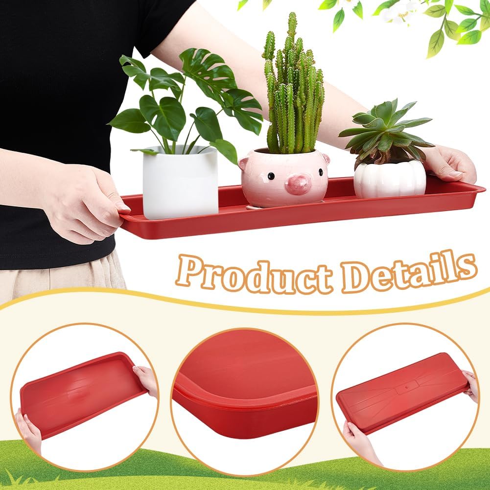 16 Pack Plastic Rectangular Plant Saucer Tray, 16.4x6.5x0.9Inch Large Plastic Plant Drip Trays Plastic Plant Saucer for Indoors Outdoors Windowsill Garden Supplies, Indian Red