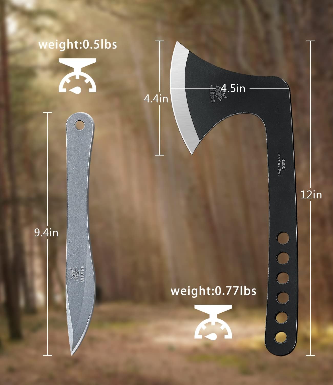 Throwing Axe Set, Stainless Steel Throwing Set, with Nylon Sheath and Full Tang Throwing Hatchet for Recreation and Competition