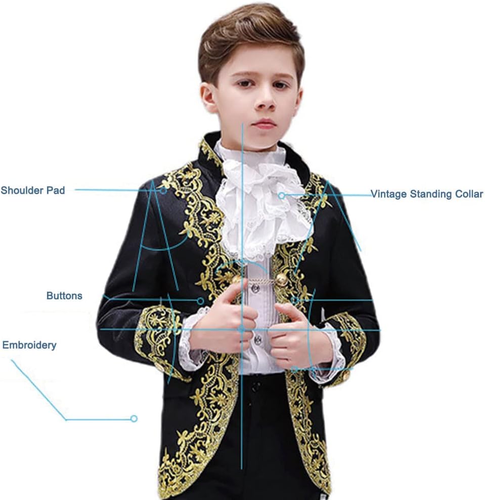 STIOEDYUAN Boy Prince Costume Victorian Gothic Palace Blazer Suit Royal King Outfit Party Cosplay Halloween Costumes Kids