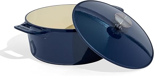 Made In Utensilios de cocina - Horno holandés ovalado de 7.5 cuartos de galón - Verde Hudson - Hierro fundido esmaltado - Retención excepcional del