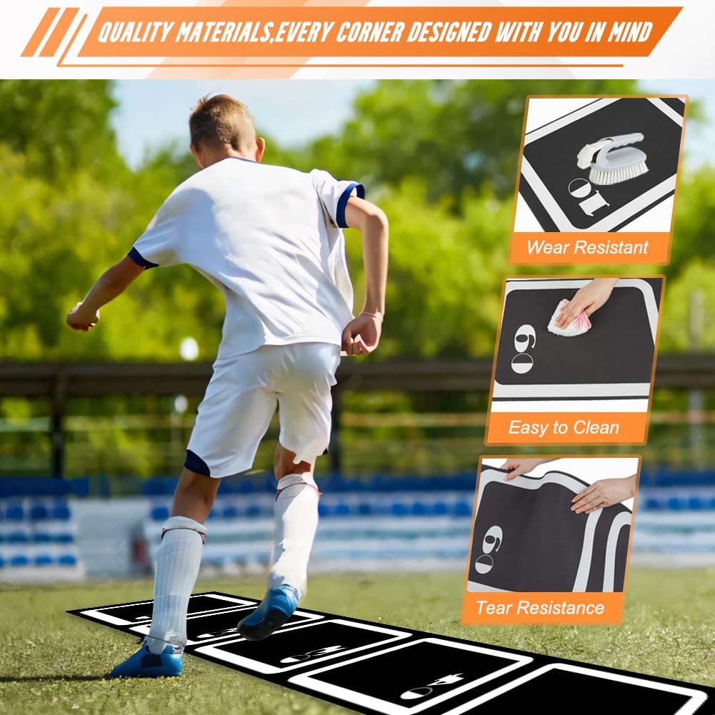 Agility Set:Fußballmatte Trainingsmatte, Fußball Trainingszubehör, 4.5m Fußball Schritt Trainingsmatte, mit 10 Hütchen und Aufbewahrungstasche, Trainingsset Equipment Zubehör Fußballtraining