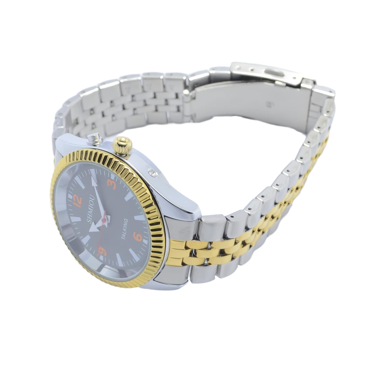 Reloj de pulsera de acero inoxidable para personas con discapacidad visual, analógico, con reloj despertador y fecha de salida XM-US-01