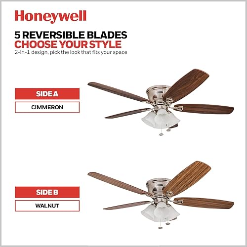 Miniatura 5 de Honeywell 50182 - Ventilador de techo de 2 colgantes rápidos 52 pulgadas regulables LED de mármol blanco remolinado fácil instalación de cuchillas