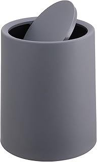 Relaxdays Kosmetikeimer, 6 Liter, Schwingdeckel, Inneneimer, matter Kunststoff, runder Badezimmer Mülleimer, dunkelgrau