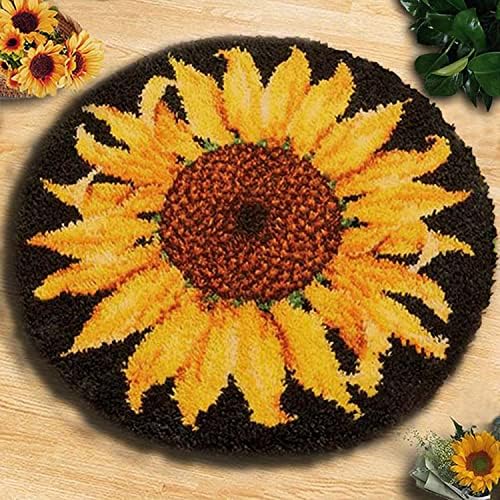 YAKOLECI Latch Hook Craft Kits for Adults, Color Printed Rug Handmade Arts Carpet for Festival Gift Home Decoration (Sunflowers 20"X20")