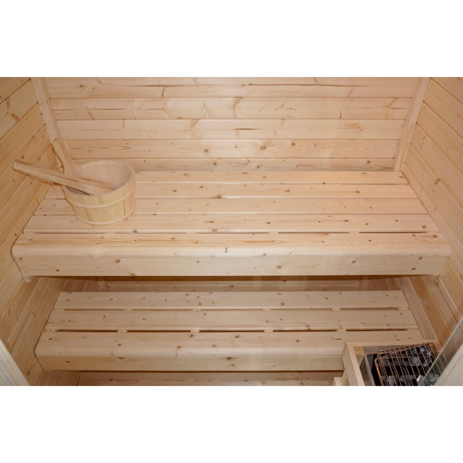 SANOTECHNIK Sauna finlandesa para exterior Helsinki, 165x175x219 cm, para 2-3 personas, horno de 4,5 kW, madera de abeto