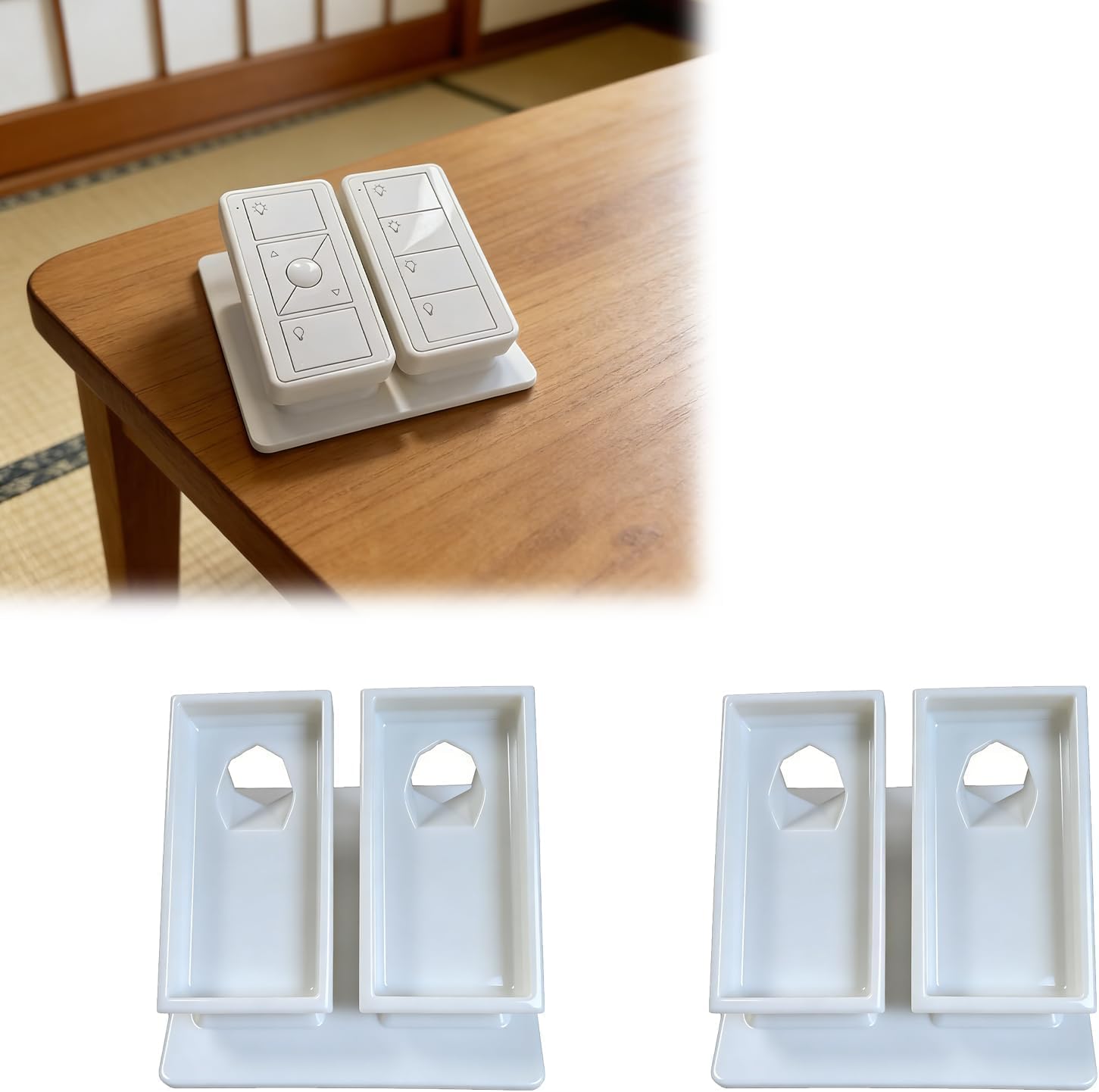 Dual Remote Desktop Stand Compatible with Lutron Caseta Pico - Holds 2 Remotes at Ergonomic Angle - Non-Slip Pads - Easy Access Finger Hole for Quick Release