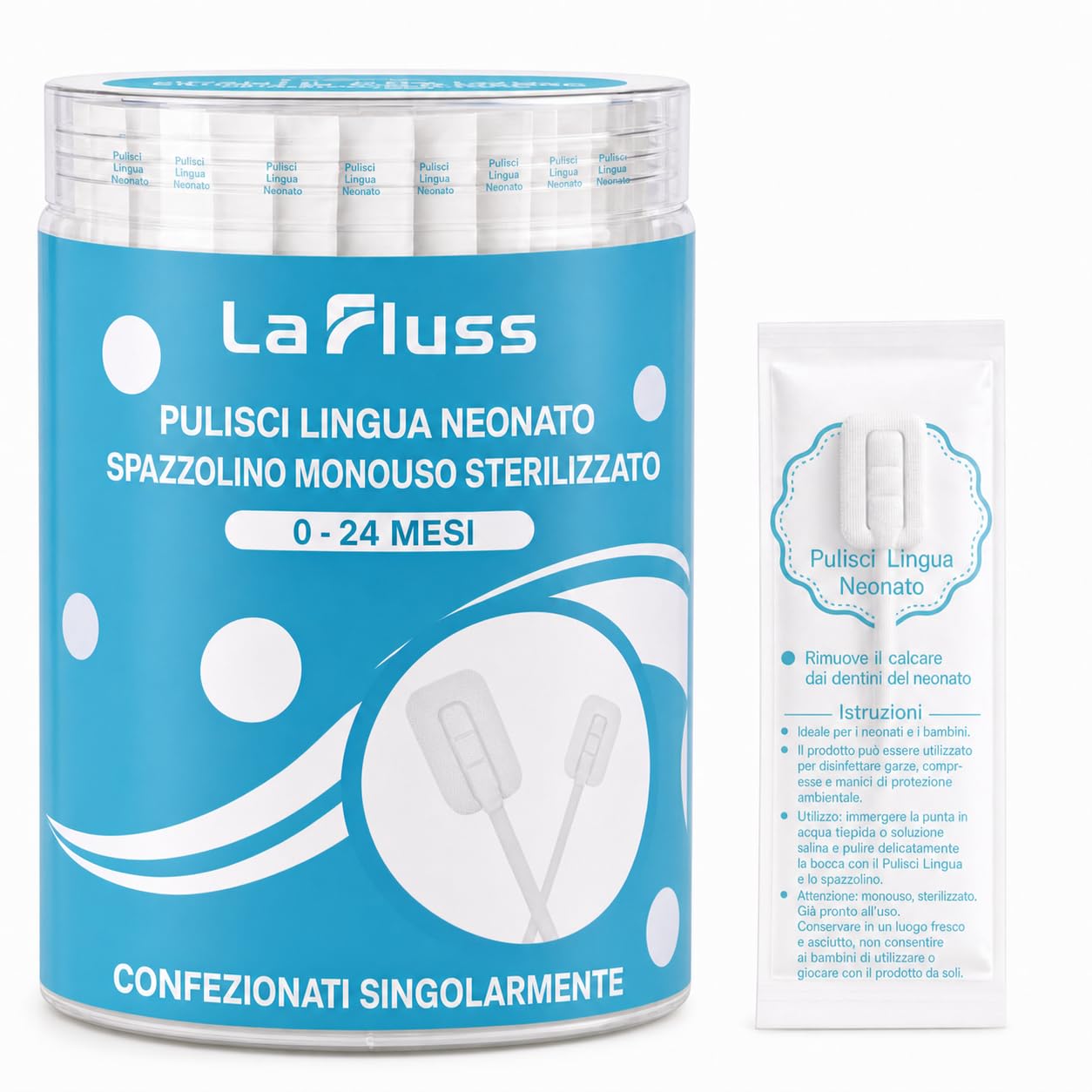 30 Pezzi Spazzolino Monouso Sterilizzati per Bambini e Neonati Pulizia lingua denti e gengive impacchettati singolarmente bastoncini pulizia cavo orale