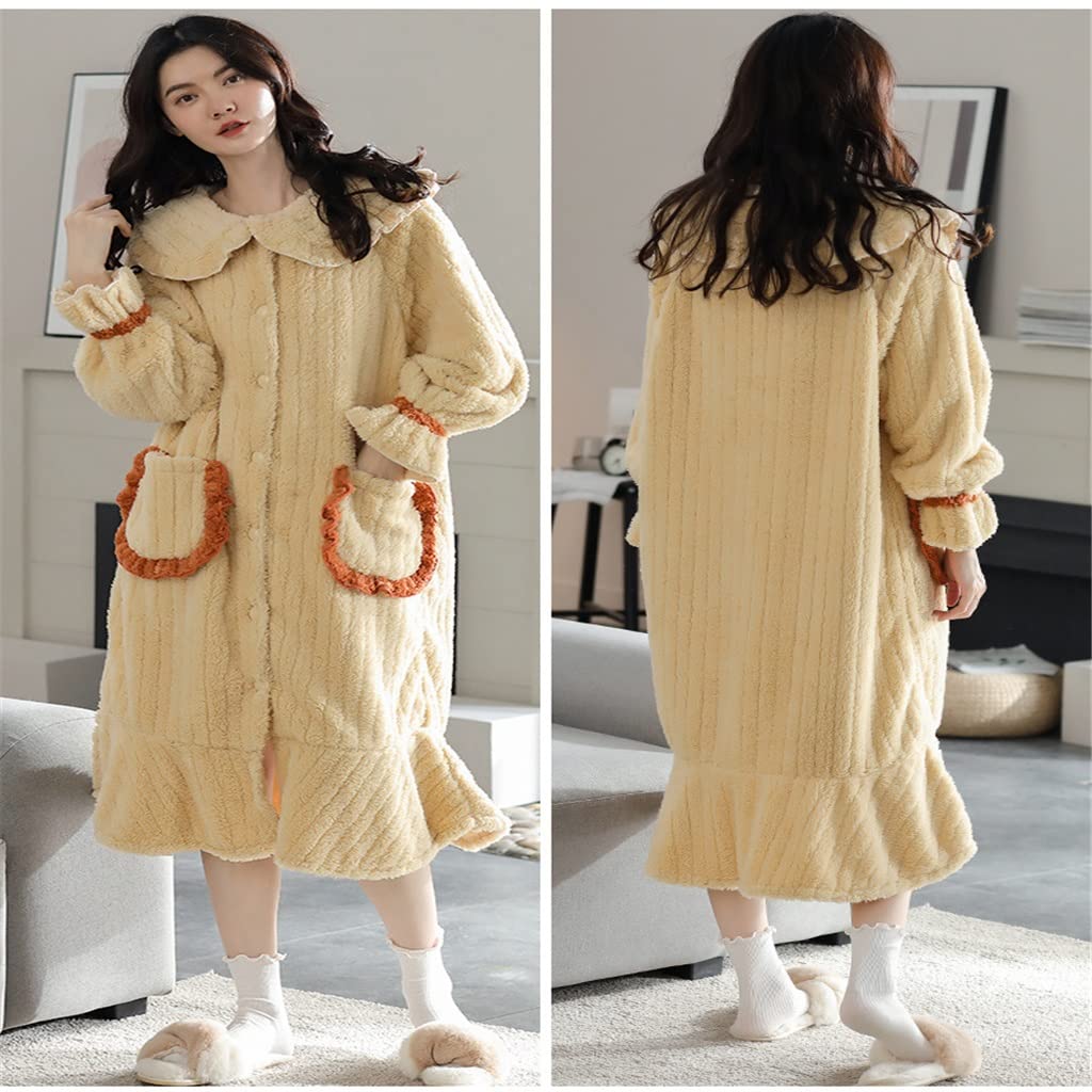 Winter Dicker Warmer Flanell-Pyjama for Frauen Nachtwäsche Home Clothing Pyjama Home Wear Pyjamas (Color : Yellow, Size : XL Code)