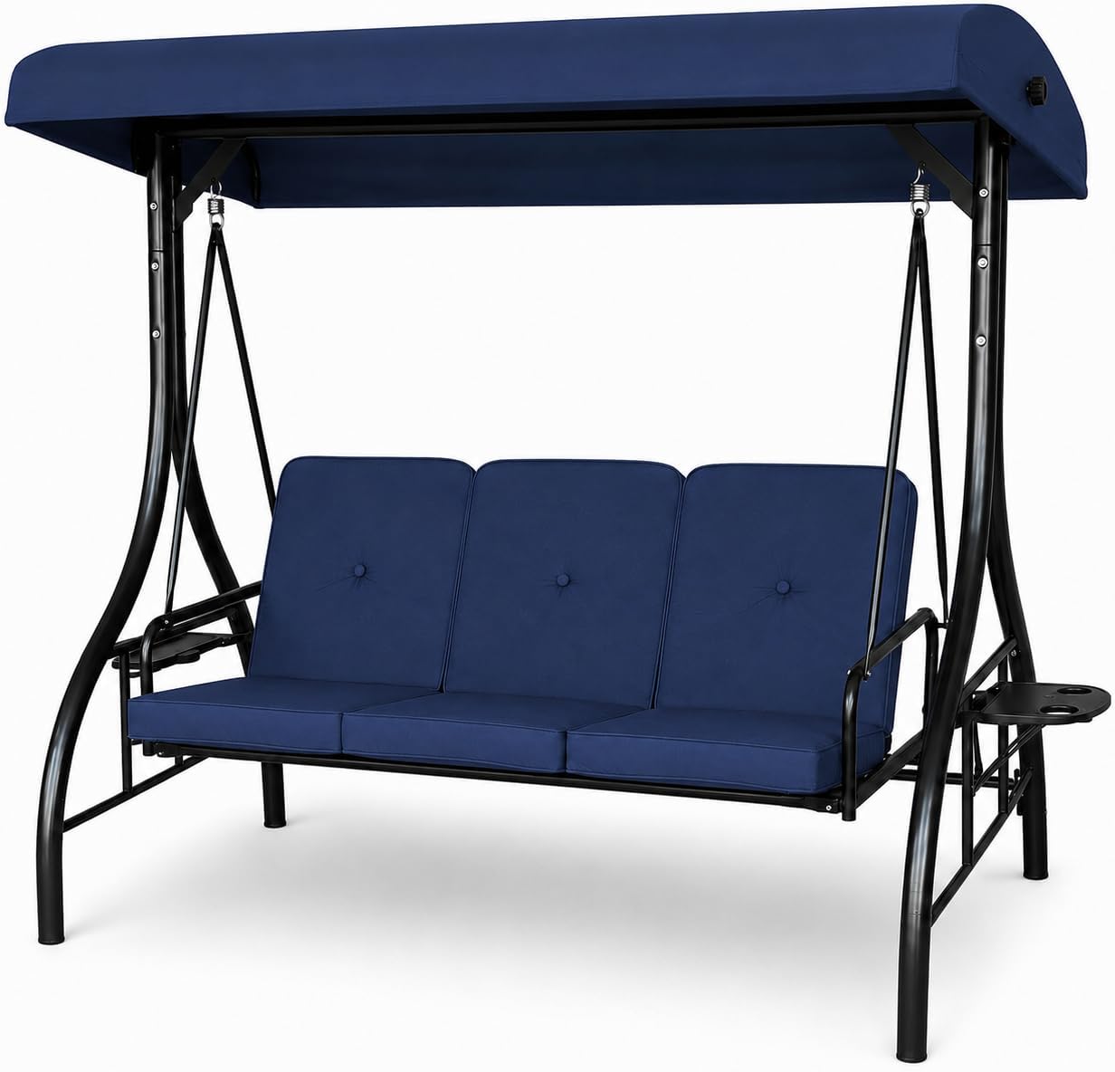 Garvee 3-Seat Outdoor Porch Swing with Adjustable Canopy, Blue | 650 lbs Heavy Duty Patio Swing Chair with Steel Frame, Thick Cushions for Backyard, Deck, Lawn