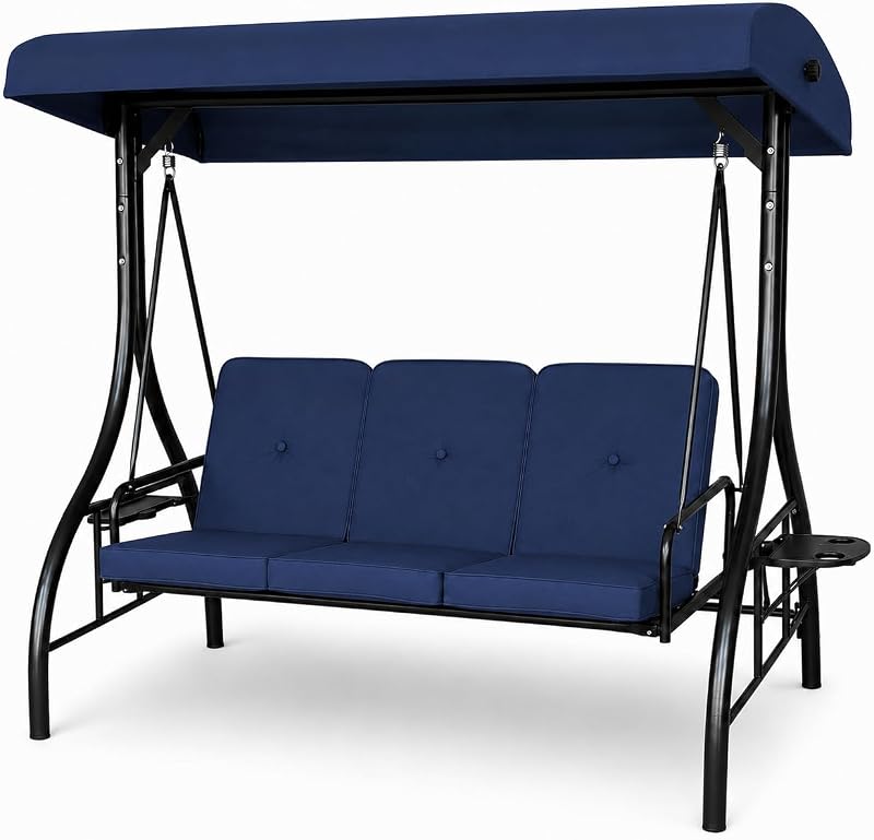 Garvee 3-Seat Outdoor Porch Swing with Adjustable Canopy, Blue