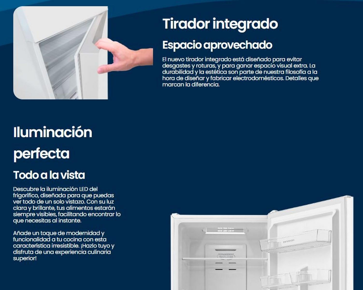 Frigorifico Combi Infiniton FGC-345C20WEC, 330 Litros, 201 cm, E, No Frost Total, LED Interior, Blanco