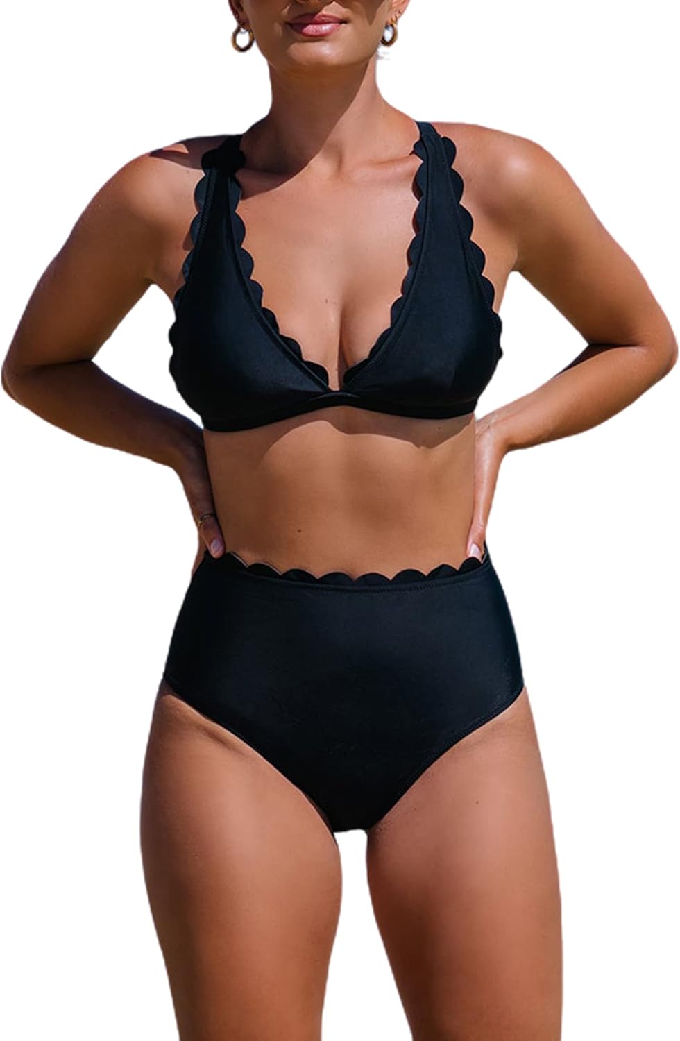 Hilinker Bikini de leopardo para mujer, cuello en V, cintura alta, trajes de baño de 2 piezas