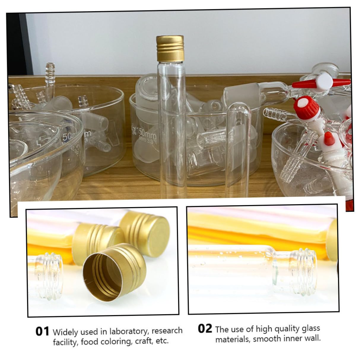 POPETPOP 20 Piezas Tubo De Muestra Recipiente Transparente Con Tapa Recipiente Con Tapa Terrarios Tubos De Ensayo De Laboratorio Vial Centrífugo Frasco Vidrio Borosilicato Con Cubierta