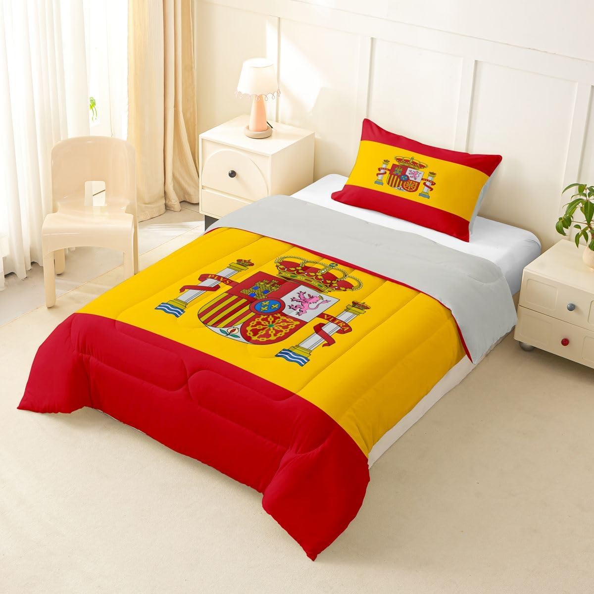 Feelyou Spanish Flag Comforter Set All Season Spain Bedding Set with 1 Pillow Cases World Countries Microfiber Kids Twin Bedclothes Bedroom Decor Duvet Quilt Breathable Soft Lightweight image 2