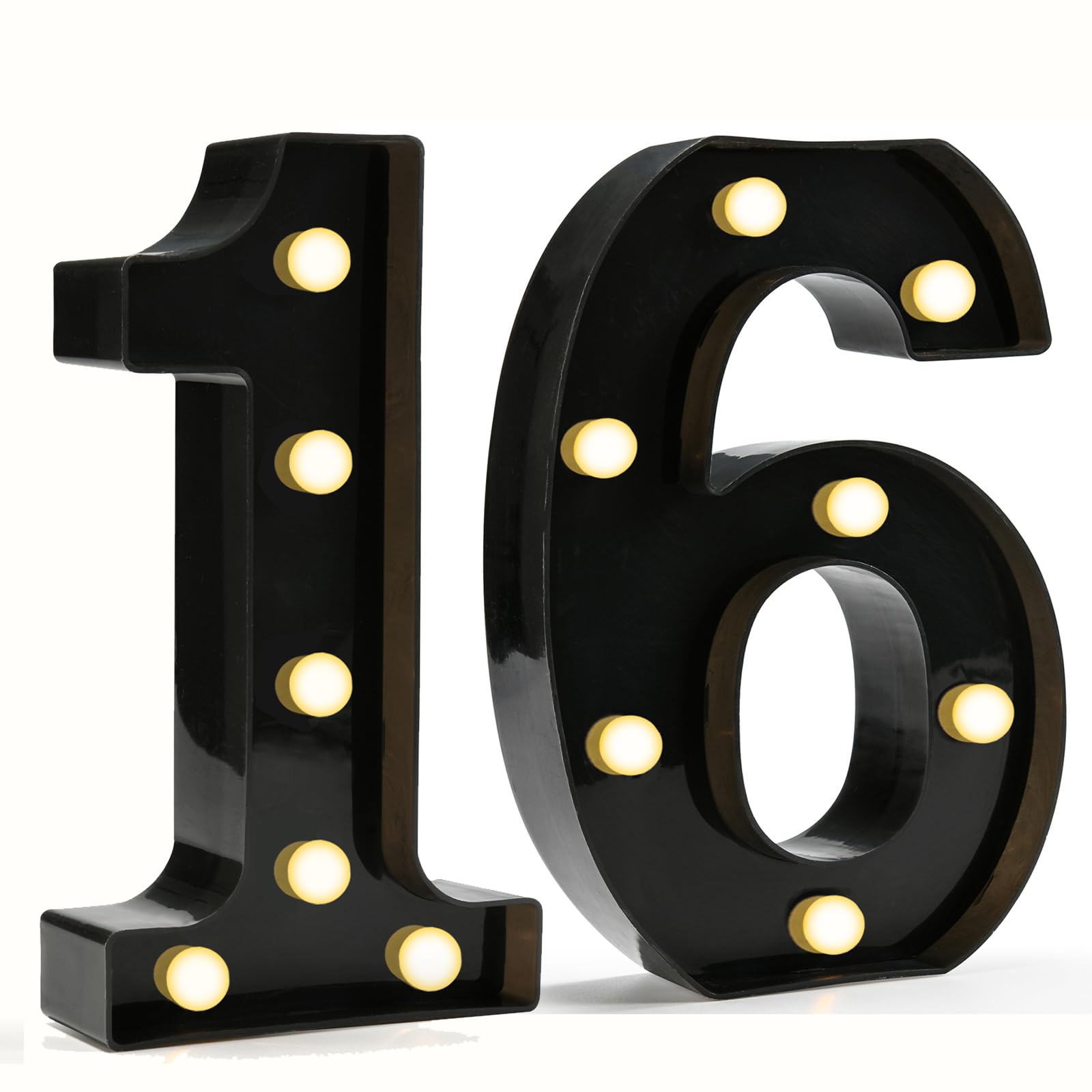 View 1 of [Different Numbers] Pooqla Black Light Up Numbers - "16" Birthday Decorations