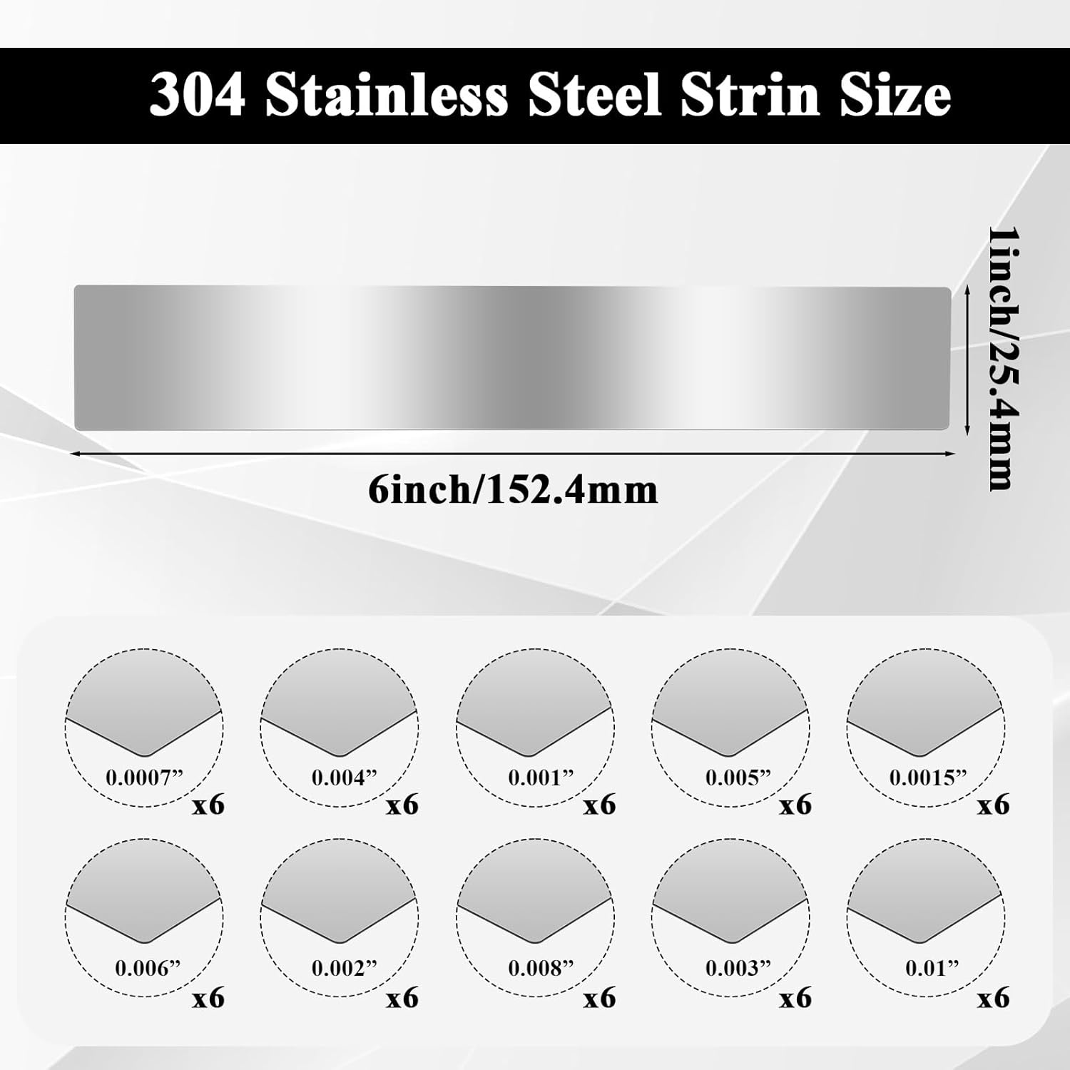 60 Pieces Stainless Steel Shim Stock Assortment, 10 Thicknesses (0.0007", 0.001", 0.0015", 0.002", 0.003", 0.004", 0.005", 0.006", 0.008", 0.01"), 1" W x 6" L, Metal Strips for Precision Machining DIY
