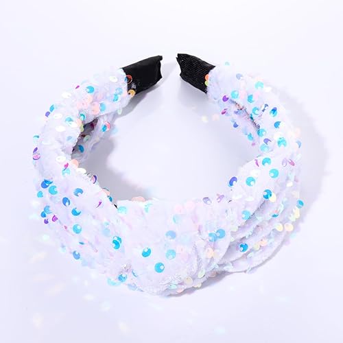 Miniatura 5 de Diademas de lentejuelas anudadas, banda suave para el cabello, para escenario, cantar, bailar, fiesta, accesorios para el cabello con purpurina