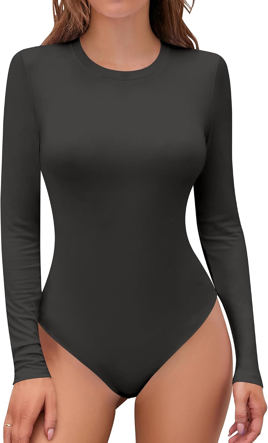 SHEIUGU Women’s Sleeveless Long Sleeve Crew Neck Ribbed Stretchy Slim Fit Tops Bodysuit Basic Jumpsuit