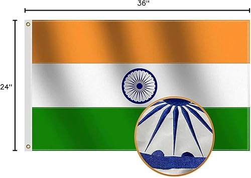 Miniatura 9 de Bandera india resistente de 3 x 5 pies, nailon Oxford 210D de más larga duración, chakra bordado de Ashoka, extremos de mosca de cuatro filas,