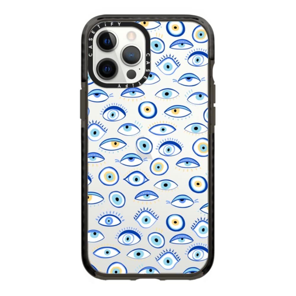 CASETiFY Impact Case for iPhone 12 Pro Max - Blue All Seeing Eye Summer Holiday Pattern - Clear Black