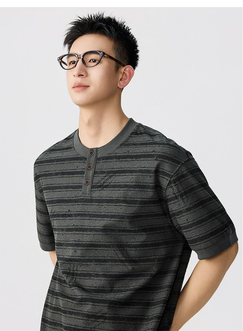 Męska koszulka vintage Henley letnia koszulka z krótkim rękawem na co dzień praca dojazdy do pracy