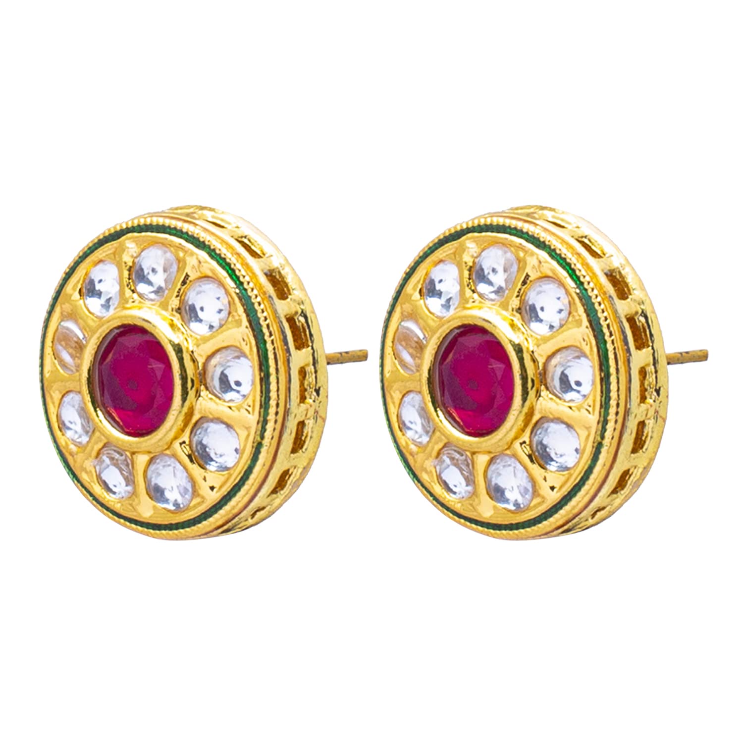 Shining Jewel Gold Plated Pure Copper, LCT, Pearls and CZ studded Traditonal Kundan Polki Ethnic Big Stud Eaarrings for Women (SJE_02_M)-image-14