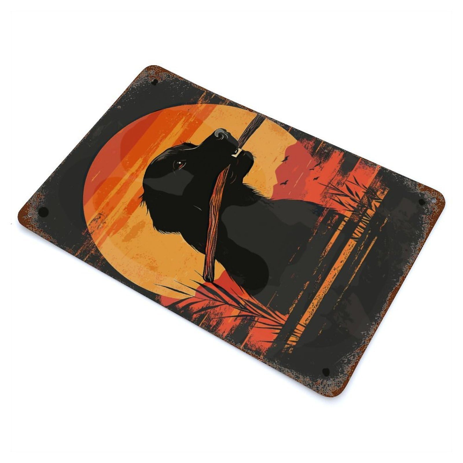 Garage Style Golden Retriever at Sunset Vintage Rust Metal Sign 11.8"x7.9", Retro Wall Decor for Bar And Workshop