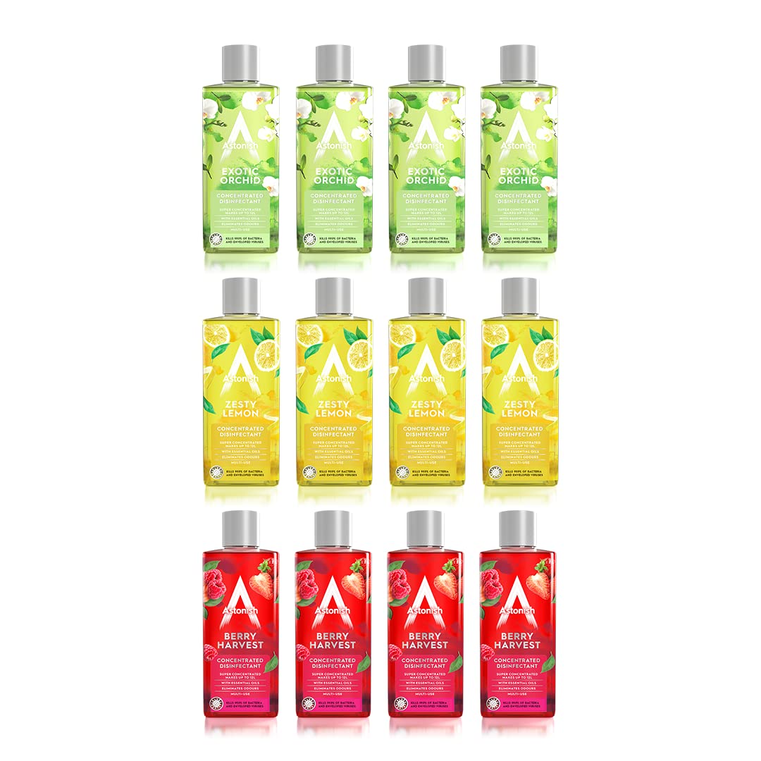 Astonish 3 in 1 Multi-Purpose Super Concentrated Disinfectant with Long Lasting Fragrance, Berry Harvest, 12 pack x 300ml