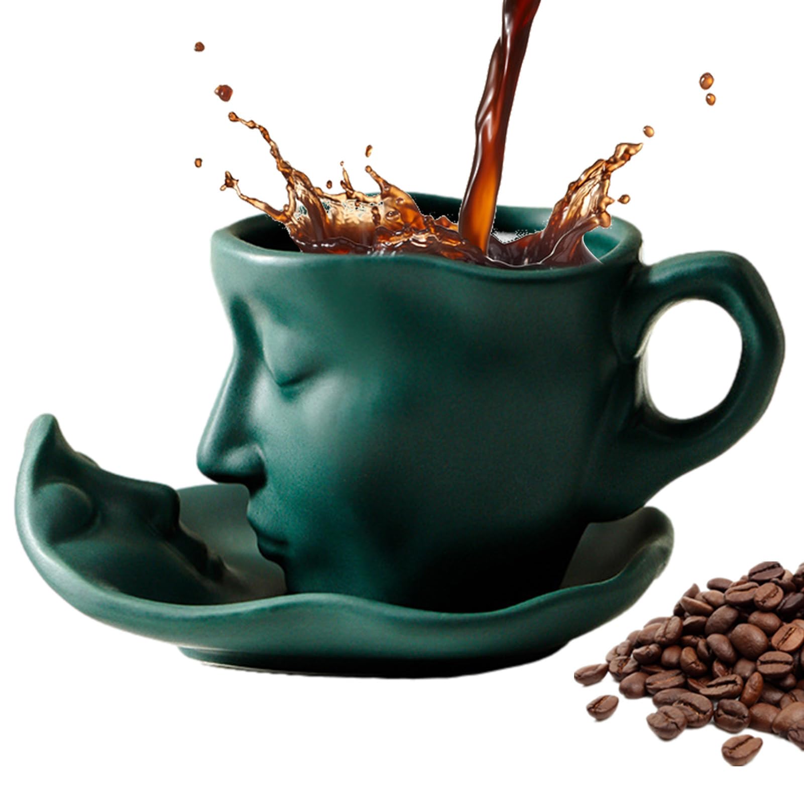 SOPTEC Kiss Mugs | Ceramic Abstract Art Teacup Coffee Cup Set - 100ml Pair For Valentine's Day