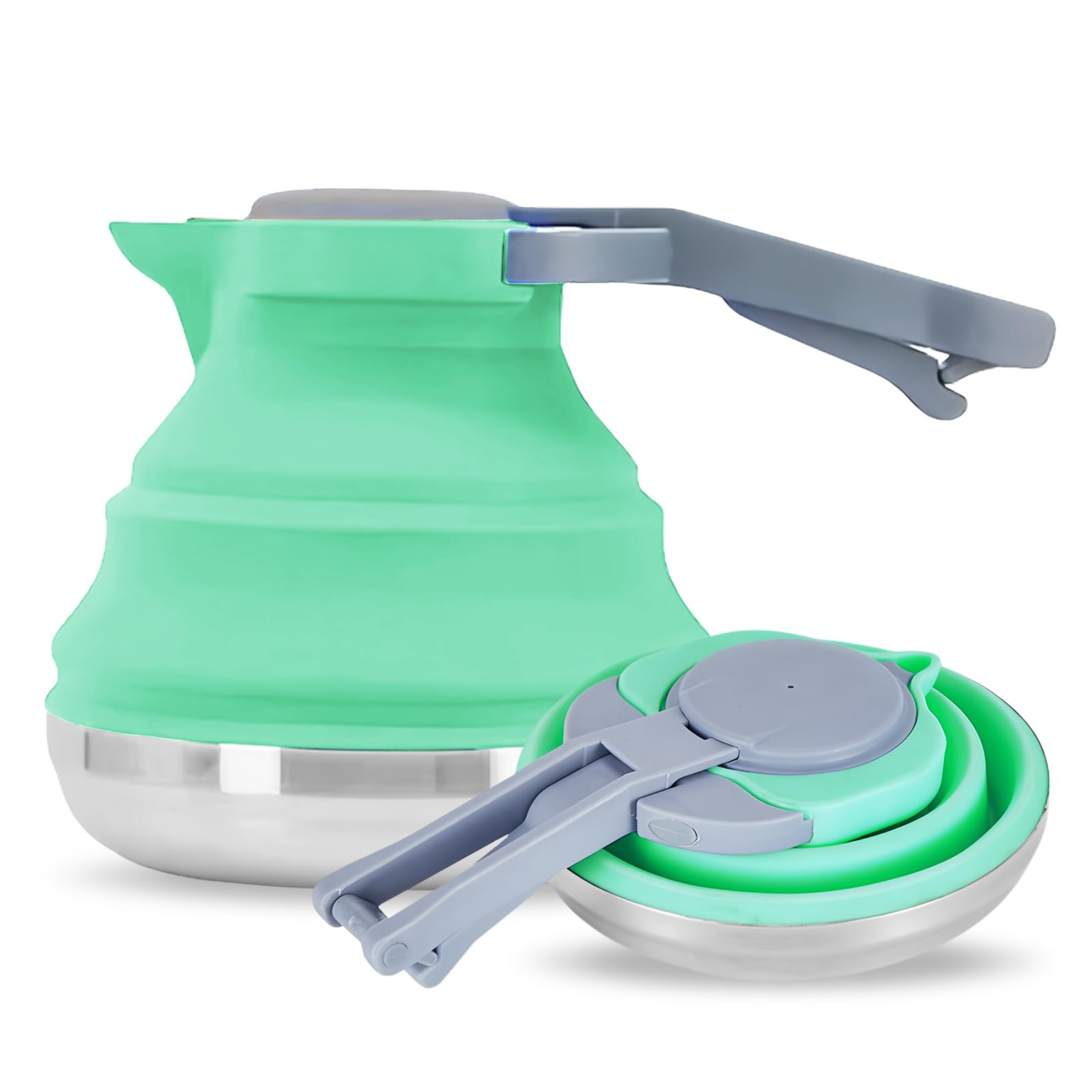 Silicone Folding Kettle, Camping Kettle 1500 ml, Collapsible Kettles, Foldable Kettles Small Portable Silicone Tea Folding Coffee Pot for Hiking Travel and Outdoors(Light Green)