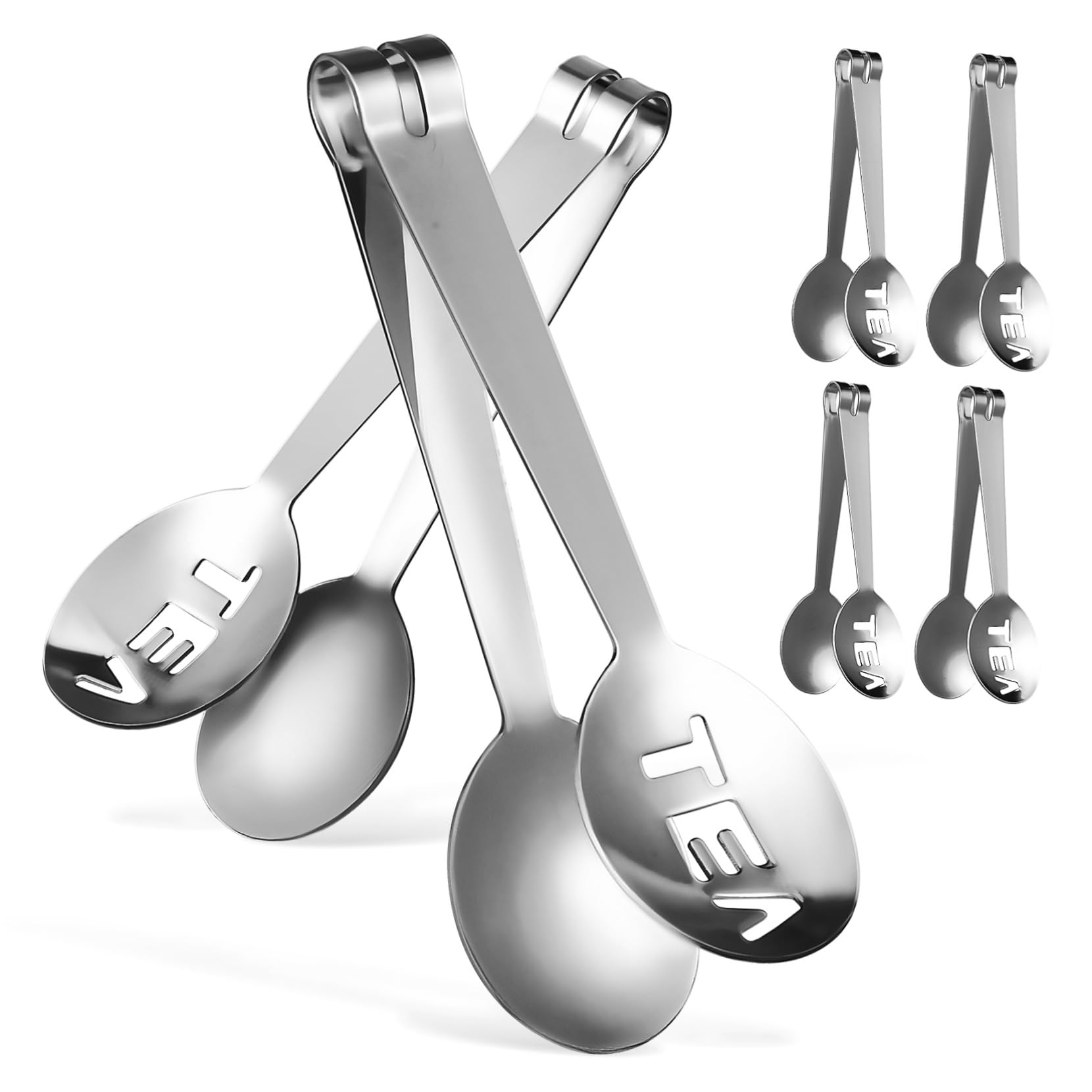 KICHOUSE Sturdy Stainless Steel Tea Clip Set 6-pc Tea Bag Tongs Squeezer Strainer Food Clamp for Cooking Serving