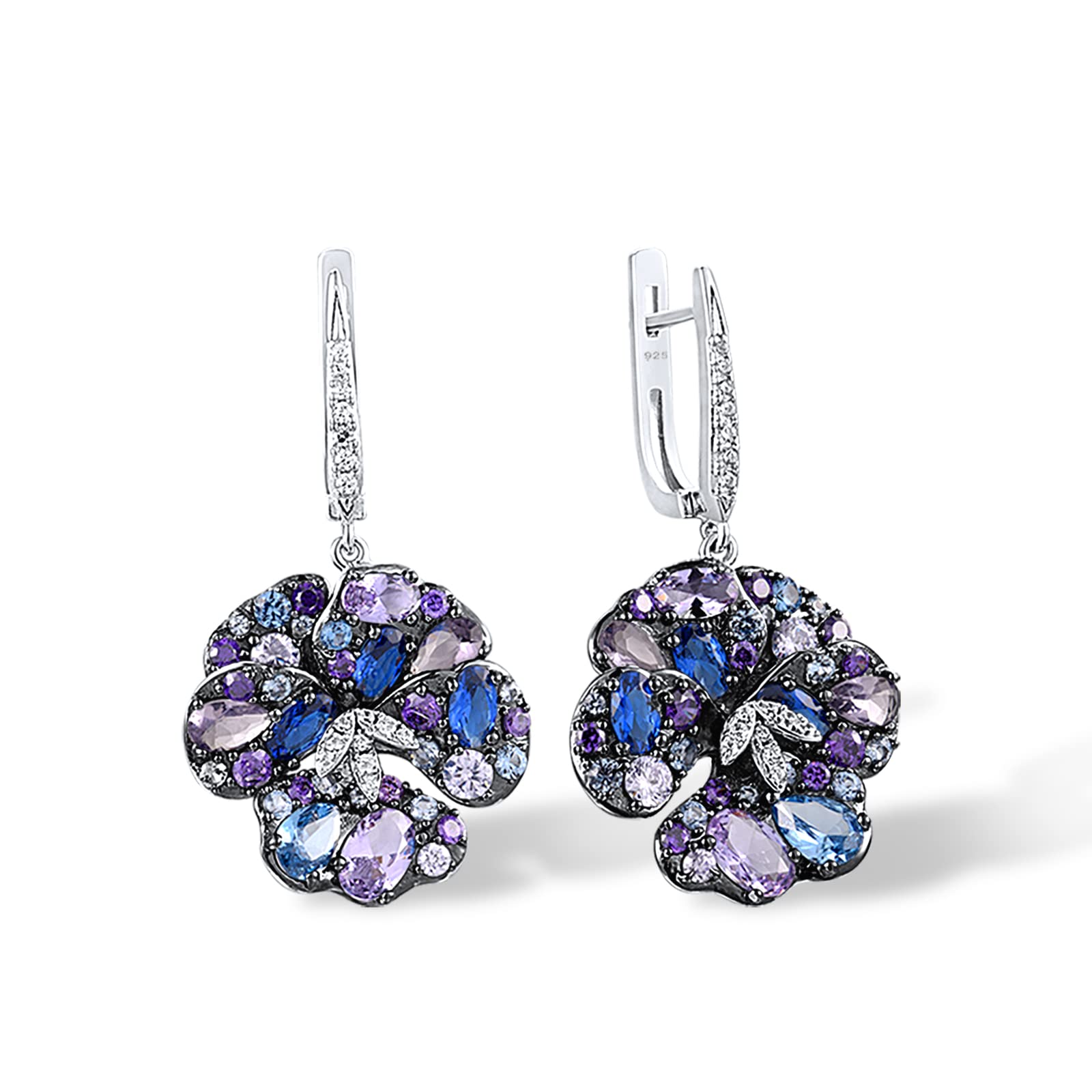Santuzza 925 Sterling Silver Gemstone Flower Dangle Earrings for Women
