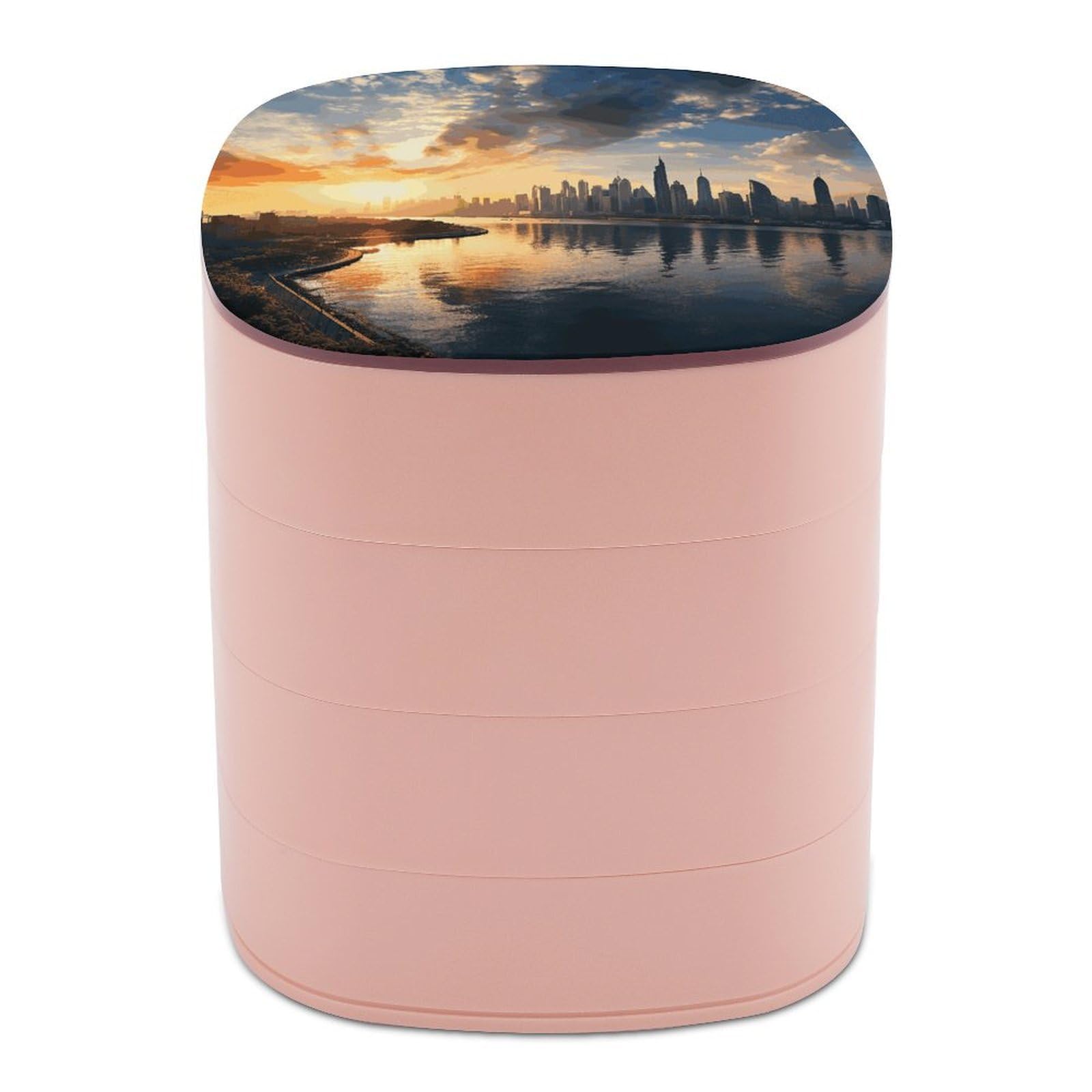 JTREHY New York in The Sunset Jewelry Box 4-Layer Covered Rotating Jewelry Storage Box Large Capacity Storage Boxes Portable Jewelry Case for Bracelets Earrings Necklace