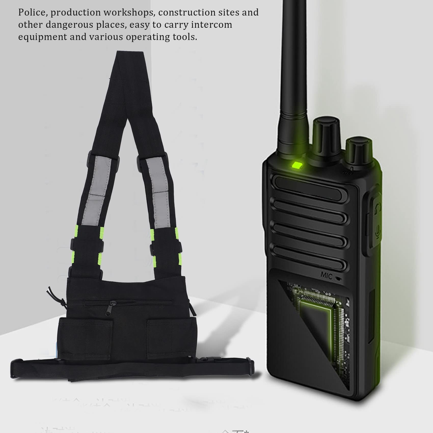 Radios De Poche Radio De Poitrine Harnais Poitrine Face Pack Pochette Etui Gilet greement Porter Etui pour 2 Voies Radio Talkie Walkie Applique a UV-5R Noir + Vert