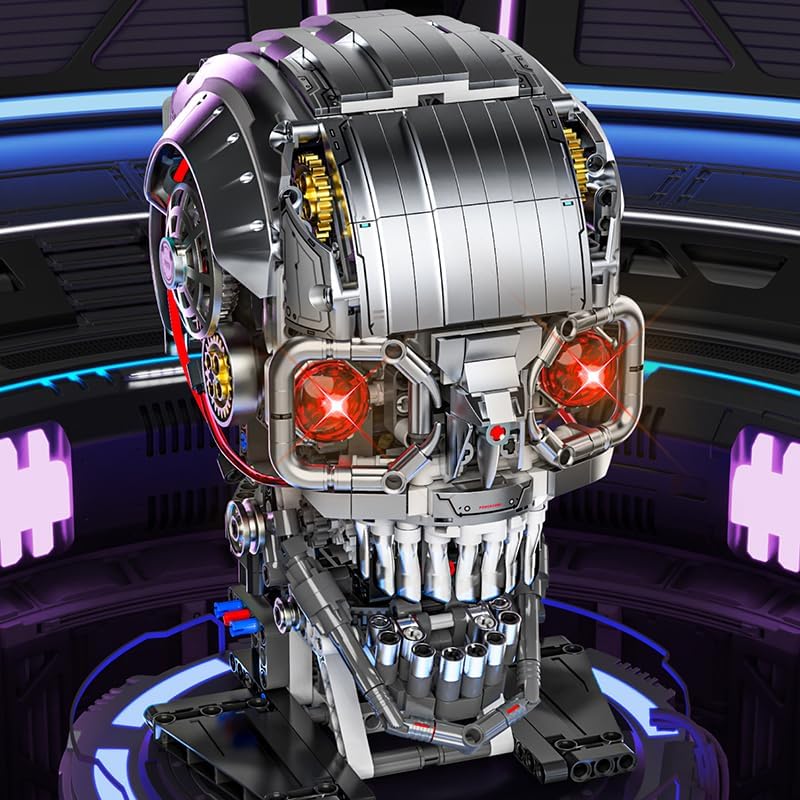 Image of SKY LINE OCEAN Mechanical Skull Building Block Set (1099+ PCS) - Poseable 3D Steampunk Skull Model with Moving Jaw, STEM DIY Construction Kit, Gothic Horror Decor Collectible Gift for Ages 14+