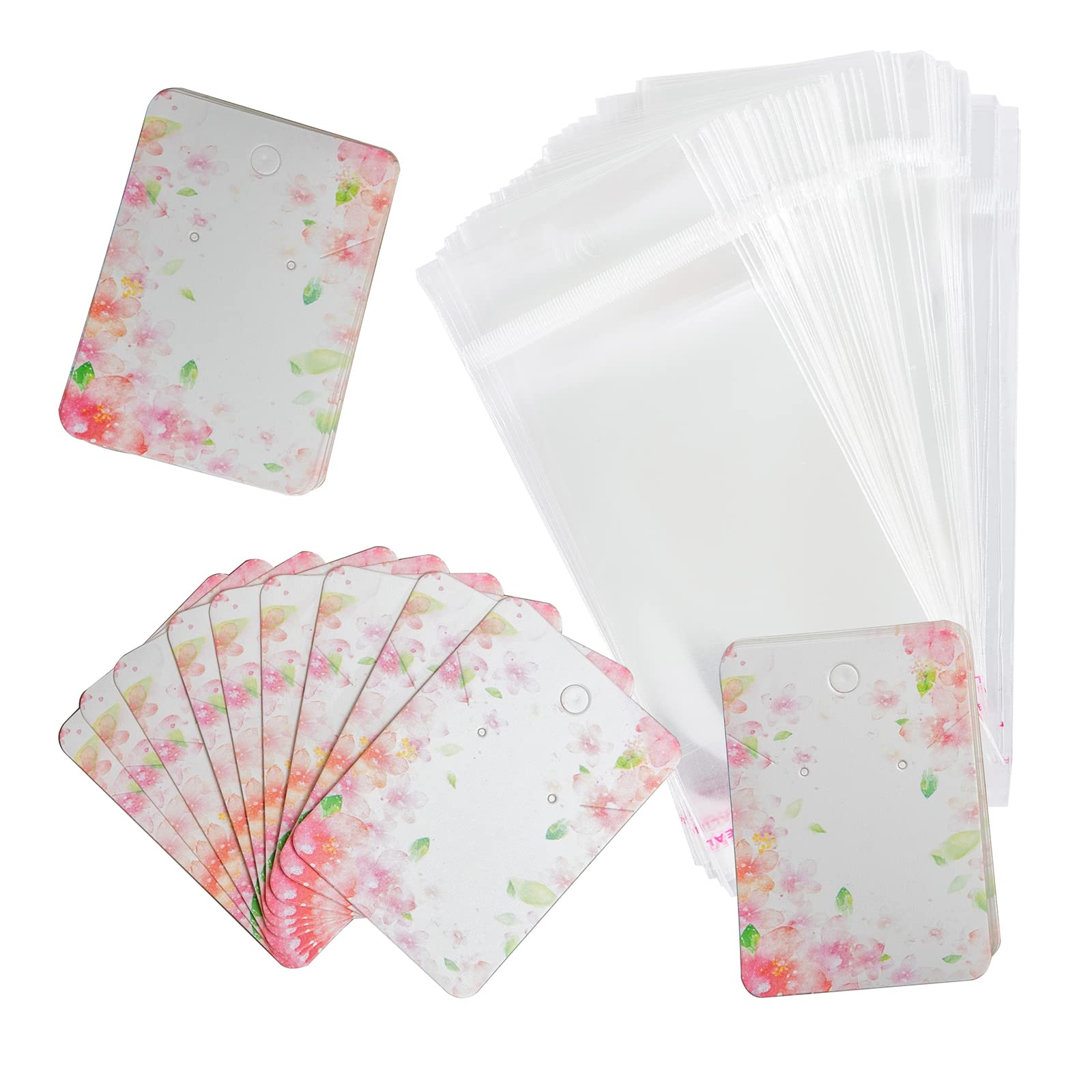 Flower Earring Display Cards With Bags Necklace Display Cards Sets Earring Packing Holder Cards With bags Jewelry Packing For Earring Necklace Jewelry Packing 100Pack Paper 100Pack Bags 2 x 2.5 Inch