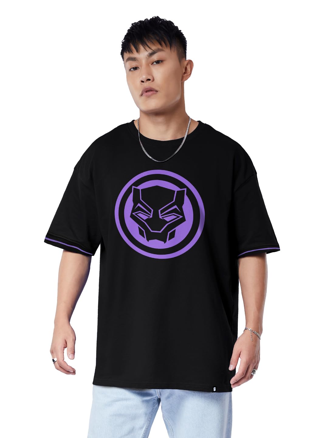 The Souled Store Men s Official Marvel: Panther Logo Printed Oversized T