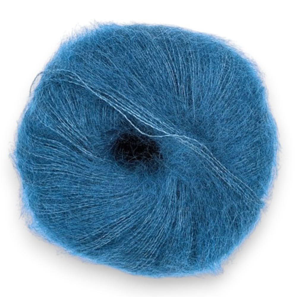 Fulffy, Premium Super Kid Mohair and Silk Lace-Weight Knitting and Crochet Yarn, 25g - Halo Kid Silk 596 Marine Blue