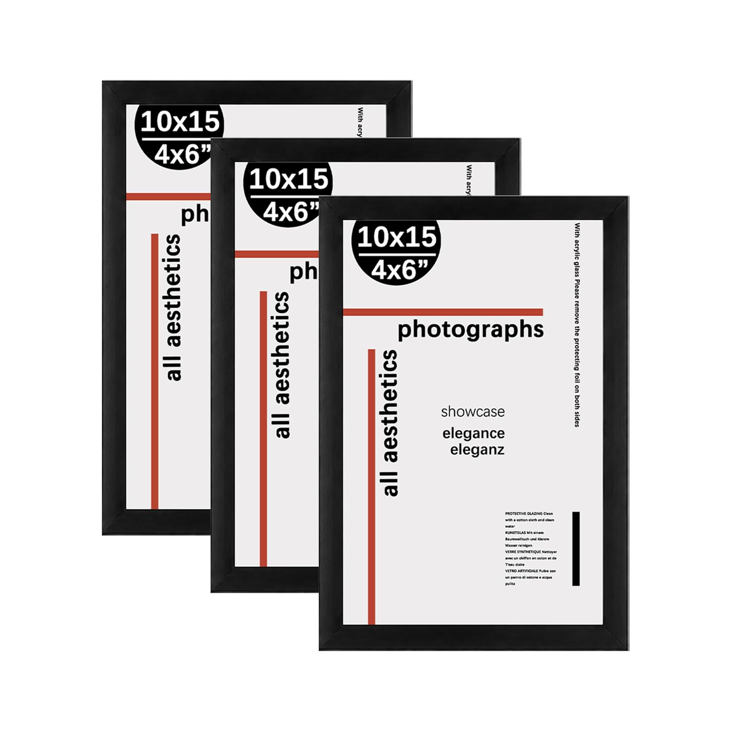 KAIWIN 6x4 Black Picture Frame Set of 3, 6x4 Photo Frames, with Acrylic Glass for Stand Tabletop or Wall Hanging