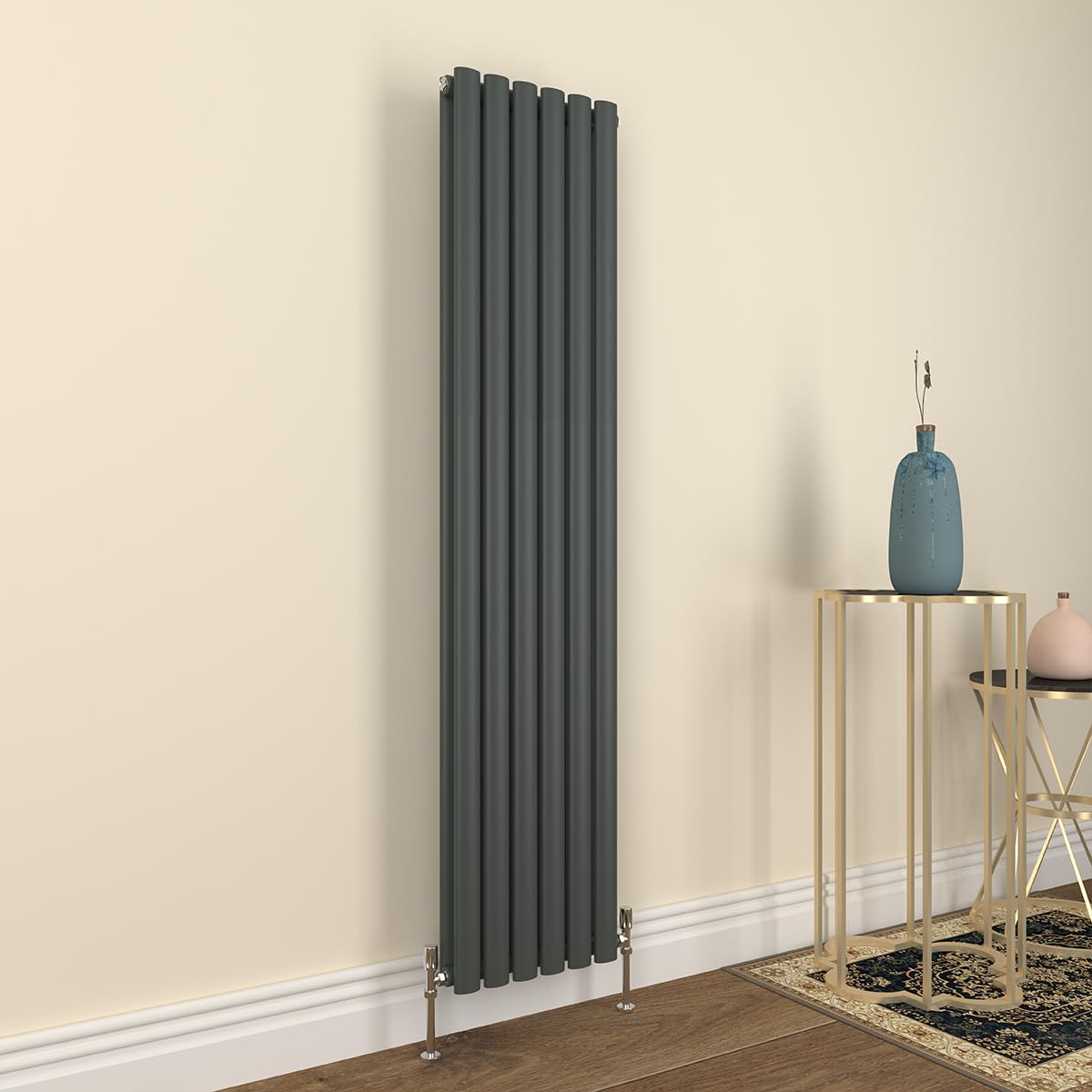 GY Bath Vertical Radiator Anthracite Oval Column Designer 1600x354mm Double Modern Central Heating Rads