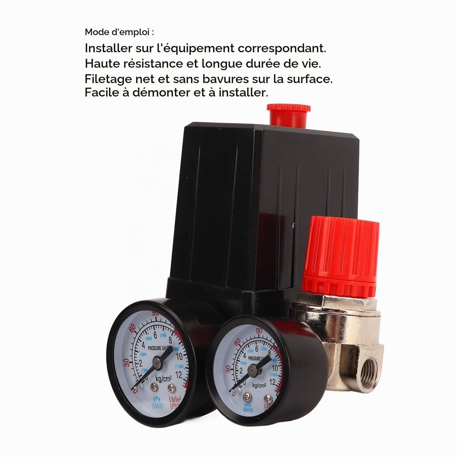 1Pcs Pressostat De Compresseur D'air, Regulateur De Pression D Air Compresseur, Pièces Détachées Compresseur Air, Convertisseur De Soupape D'air, Compresseur à air Portatif 0 à 180 PSI (Noir)