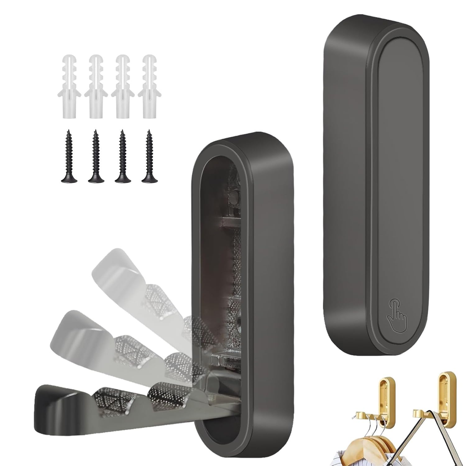 2Pack Folding Wall Hooks, 2026 Heavy Duty Zinc Alloy bag hooks for wall, Closet Hooks Wall Mount, Folded 90° Foldable Wall Hooks for Hanging,folding