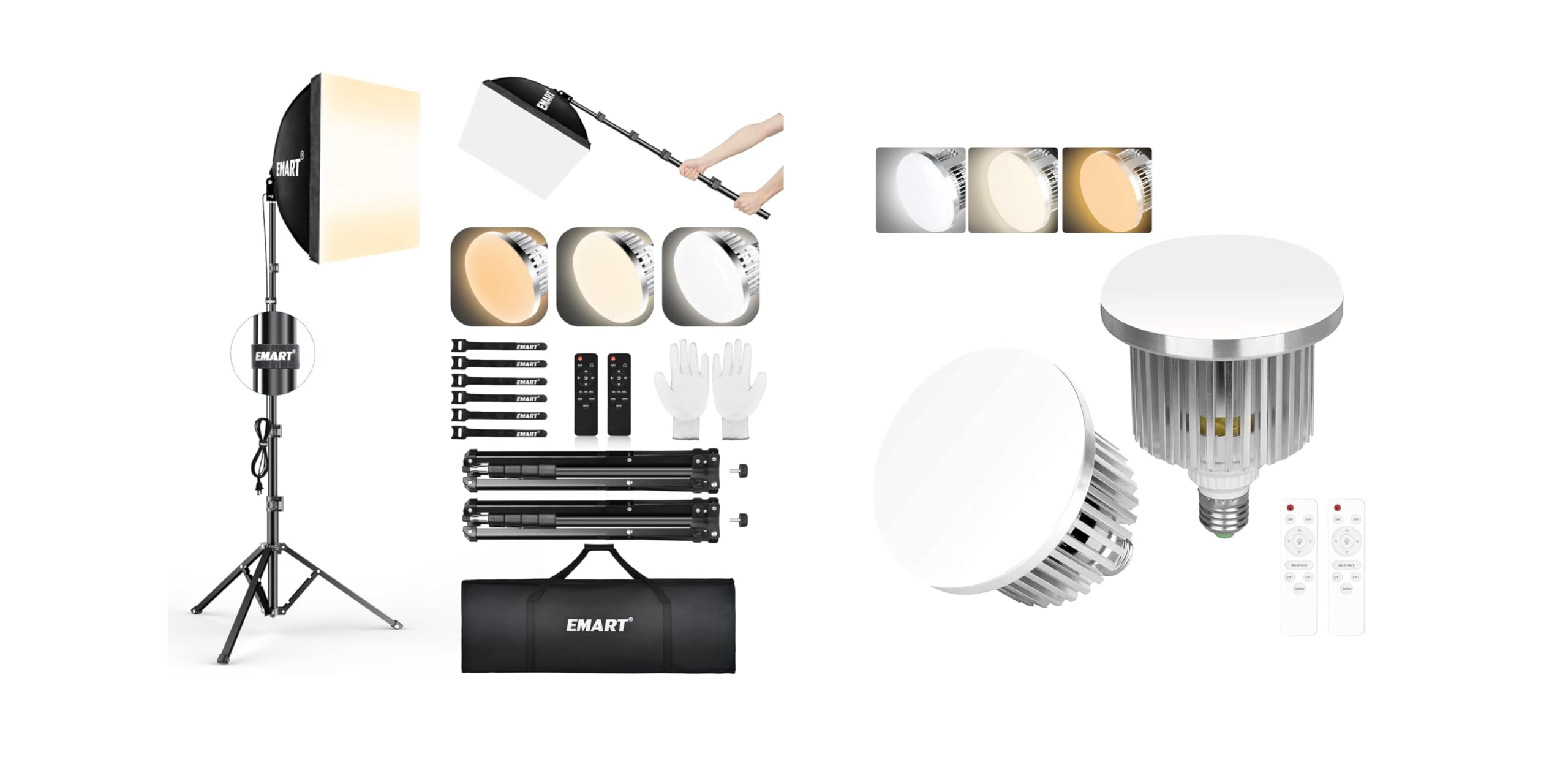 EMART Softbox Lighting Kit, 16"X16" Soft Box, 3000K-6000K 85W LED Bulbs with Remote, 65" Tripod, Professional Softbox Photography Lighting Kit for Studio Lights, Portrait, Video Recording