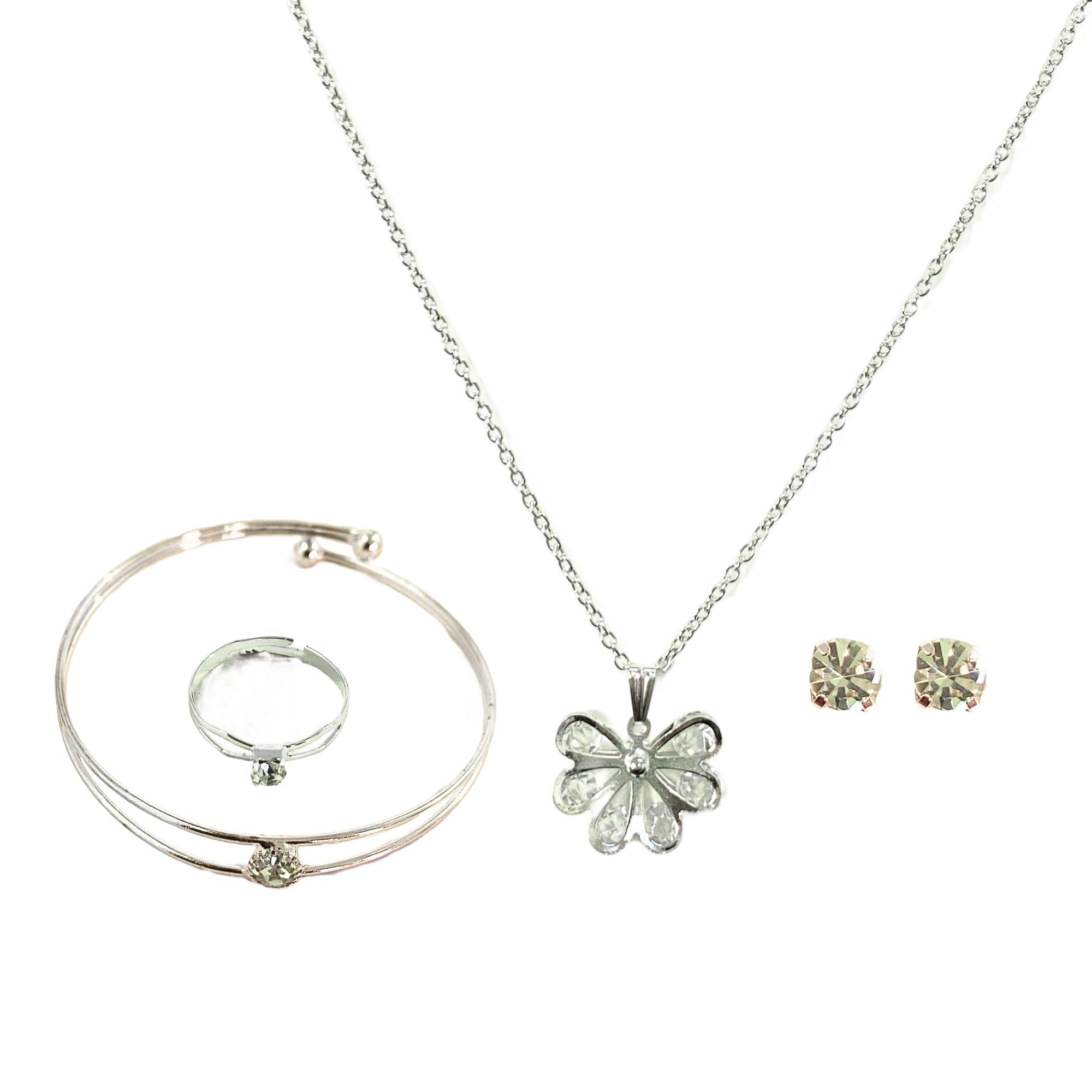 Jewelry Set with Teardrop Pendant Necklace, Stud Earrings, Bangle Bracelet, Ring, Rose Gold, Crystal Embellished, 4 Pieces