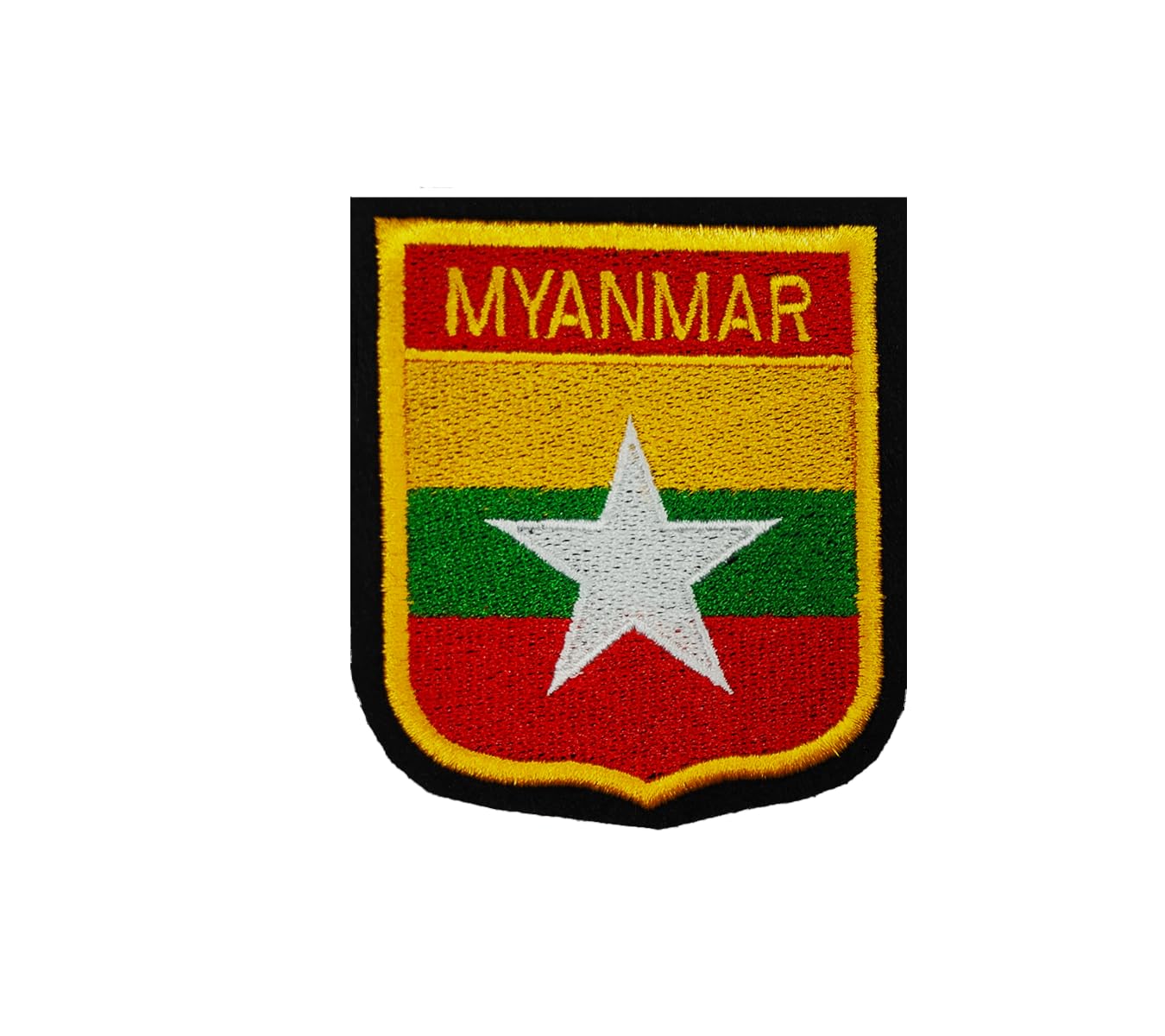 Patched Up Myanmar Country Flag Embroidered Patches | Durable Embroidery Sticker | Sew On Patch for Jackets, Jeans, Bags, Clothes | Decorative Cloth Badge for Biker, Military, Travel (3 x 2.5 Inch)
