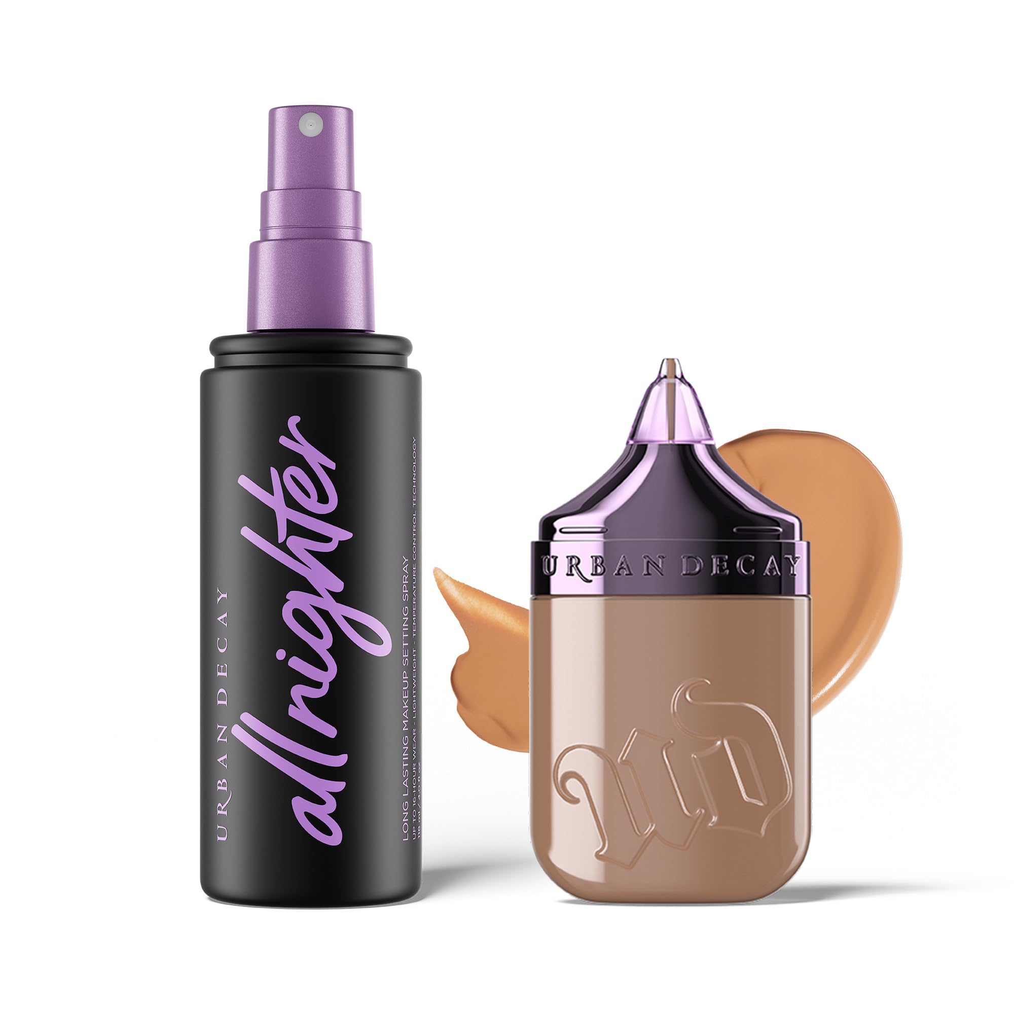 Urban Decay Waterproof Natural Matte Foundation & Setting Spray Bundle - Face Bond Foundation (18 Medium Neutral) Medium Coverage - All Nighter Waterproof Setting Spray (4 Fl Oz) for Smudge-Proof Wear