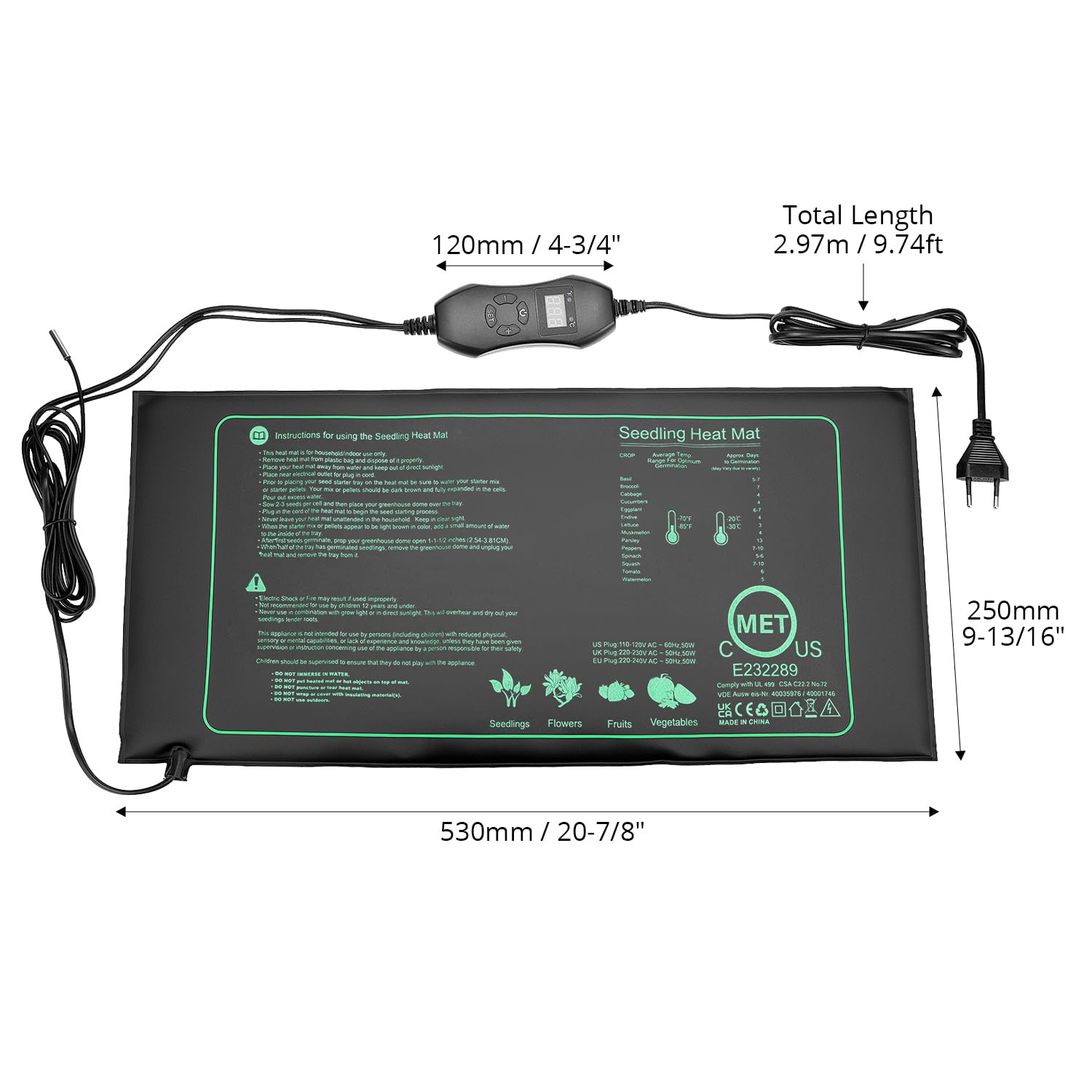 QWORK® Tappetino Riscaldante con Termostato, Tappetino Riscaldante Piante, 50 W 20 ℃ ~ 45 ℃ Intervallo di Temperatura Tappetino Riscaldante, per Serra Interna, Terrario, Acquario, Rettile