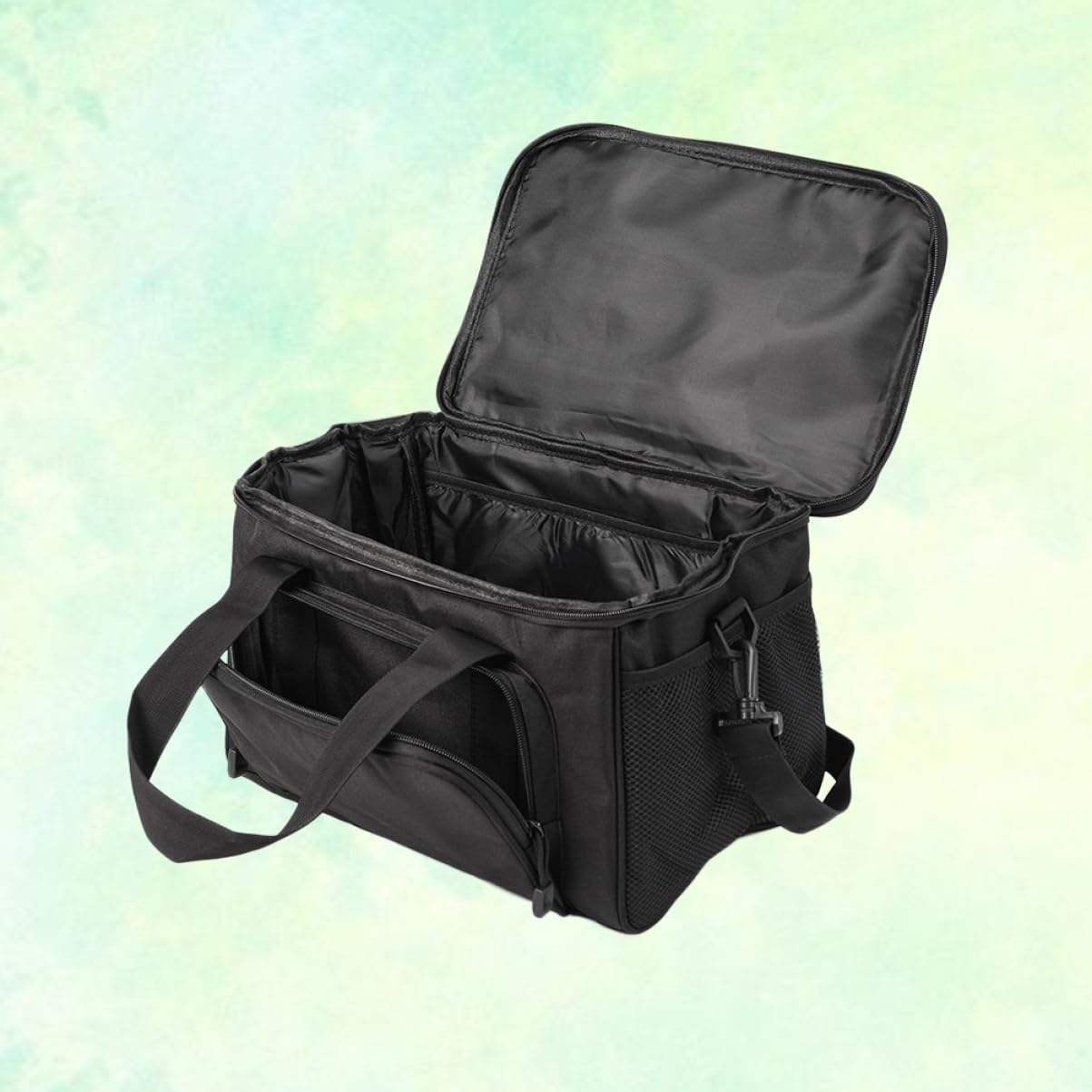 Didiseaon Paquet de Pêche Extérieur en Tissu Oxford Noir Conception Multi-Poches, Bandoulière Rembourrée Amovible, Rangement D'appâts et Accessoires